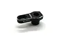A black anodized aluminium Reefs RC micro servo horn with a 25T spline mount, featuring laser-etched branding on a white background.