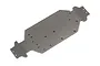 A grey aluminium main chassis plate for a 1/20 scale RC car, featuring multiple pre-drilled mounting holes.