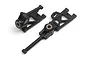 Two black plastic RC car rear suspension arm assemblies with bronze-colored bushings on a white background.