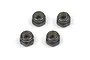 Four dark grey M2.5 nylon insert lock nuts arranged in a square pattern on a white background.