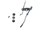 Losi throttle and brake linkage set featuring a black plastic arm, metal rods, springs, blue anodized adjusters, and three small black plastic gears.