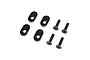 Four black aluminium 19T engine mount inserts and four matching flat-head screws on a white background.
