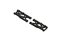 A pair of black ARRMA rear suspension arms for an RC vehicle, shown from an isometric angle against a white background.