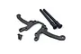 RC Maker carbon fibre rear vertical body mount set including a carbon plate, two black plastic body posts, and two small metal screws.