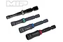 A set of four MIP nut driver speed tips in 4.0mm, 5.5mm, 7.0mm, and 8.0mm sizes, featuring black metal shafts with color-coded rings.