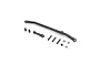 Losi RC steering tie rod and drag link set including a long black steering link, a short link, screws, nuts, and metal pivot balls on a white background.