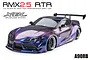 MST RMX 2.5 A90RB RC drift car in iridescence purple finish, featuring a wide-body kit, rear wing, and black multi-spoke wheels on a white background.
