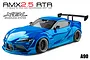 A studio shot of the blue MST RMX 2.5 A90RB 1/10 scale RC drift car on a white background with branding text above.