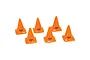 Six bright orange Losi branded RC track cones arranged on a white background.