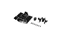Losi driver seat insert set including a molded black plastic seat, helmet, mounting bracket, and small black screws on a white background.