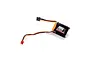 Spektrum 7.4V 350mAh 30C LiPo battery with a black soft case, orange end caps, and two wire leads with connectors.