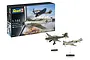 Revell 1/144 scale plastic model kit of a Messerschmitt Bf109E and Junkers Ju87B Stuka, showing the box and two assembled, painted models on display stands.