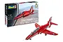 Revell 1/32 scale BAE Systems Hawk T.1A Red Arrows model kit box and a fully assembled, painted red jet model.