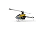 A studio shot of the Blade Revolution 235 CP RC helicopter, featuring a yellow, white, and blue canopy with black accents on a white background.