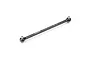 A black XRAY spring steel 65mm RC driveshaft isolated on a white background.