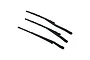 Three black scale model windscreen wiper blades for RC cars arranged diagonally on a white background.