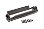 Traxxas battery expansion kit component, a grey plastic battery tray frame with a set of eight black metal screws, isolated on a white background.
