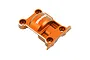 An orange anodized aluminium gear cover for Traxxas RC vehicles, featuring the Traxxas logo printed on the top surface.