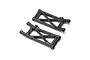 Two black plastic RC suspension arms for Losi vehicles, marked with L and R for left and right sides.