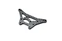 A flat, triangular carbon fibre front shock tower for an RC car with multiple mounting holes, shown against a plain white background.