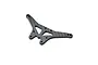 A flat, triangular carbon fibre rear shock tower for an RC car, featuring multiple mounting holes and a woven texture.
