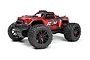 Maverick Atom AT1 1/18 scale RC monster truck in red and black, featuring large off-road tires and a detailed body shell.