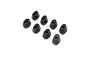 A set of eight small black plastic exhaust tip components for an RC vehicle, arranged in two rows on a white background.