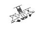 A set of black plastic RC car roll cage and spare tyre holder components laid out on a white background.