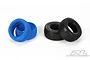 Two black Pro-Line Blockade RC short course tyres and two blue foam inserts on a white background.