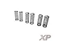 A set of six black RC shock springs arranged in pairs, with small colored markings on the top coils, against a white background with an XP logo in the corner.