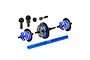 GPM Racing blue and black differential upgrade set for RC vehicles, including gear assemblies, drive shafts, and a long blue aluminum rod.