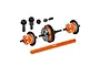 GPM Racing orange and black differential set for RC cars, including gears, shafts, and a long orange rod on a white background.