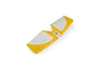 A white and yellow foam horizontal stabiliser for an RC plane, viewed from above against a white background.