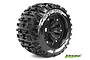 A single Louise 3.8 inch MT-Pioneer monster truck tyre pre-glued to a black multi-spoke rim, viewed from a three-quarter angle.