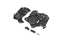 Losi chassis side cover set including two main plastic side panels, two small plastic inserts, and two small metal screws on a white background.