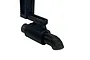 A black scale RC single muffler accessory with an adjustable mounting bracket against a white background.