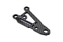 A single RC Maker carbon fibre front suspension arm for RC cars, featuring a flat, triangular design with multiple mounting holes.