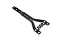 A black RC Maker fibreglass rear top deck component for RC cars, featuring a Y-shaped design with a flexible central section.