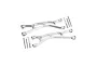 Two silver aluminium RC suspension arms with included metal hinge pins, screws, and washers on a white background.