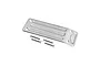 A silver aluminium rear skid plate for an RC vehicle, shown with four matching flat-head screws on a white background.