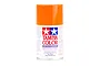 A 100ml can of Tamiya PS-7 Orange polycarbonate spray paint for RC car bodies, featuring the Tamiya logo and safety warnings on a white background.