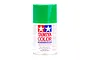 A 100ml can of Tamiya PS-25 Bright Green polycarbonate spray paint standing upright against a white background.