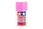 A 100ml can of Tamiya PS-29 Fluorescent Pink polycarbonate spray paint, featuring the Tamiya logo and product details on a white background.