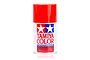 A 100ml spray can of Tamiya PS-34 Bright Red polycarbonate paint for RC car bodies, featuring the Tamiya logo and instructions on a white background.