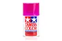 A 100ml can of Tamiya PS-40 Translucent Pink polycarbonate spray paint with a bright pink cap, centered against a white background.