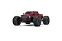 A studio shot of the ARRMA Big Rock 6S BLX 4x4 RC monster truck in red, featuring large off-road tires and a detailed pickup truck body.