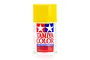 A 100ml can of Tamiya PS-56 Mustard Yellow polycarbonate spray paint for RC car bodies, featuring the Tamiya logo and instructions on a white background.