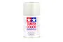 A 100ml can of Tamiya PS-57 Pearl White polycarbonate spray paint for RC car bodies, featuring the Tamiya logo and safety warnings on a white background.