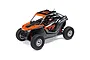 Losi RZR Rey Pro R RC Buggy in Fox Racing livery, featuring orange and black bodywork, roll cage, and off-road tires on a white background.