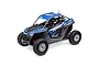 Losi RZR Rey Pro R Polaris 4X4 RC buggy in blue, featuring detailed interior, roll cage, and off-road tires on a white background.